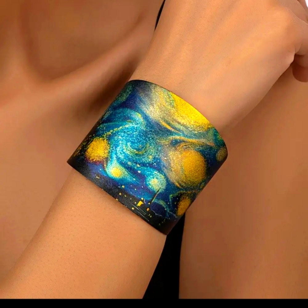 Artistic Blue and Yellow Cuff Bracelet